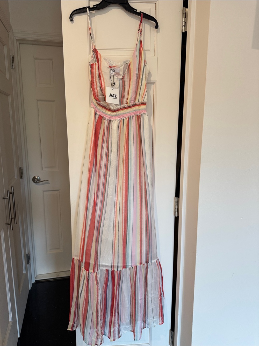 Jack by BB Dakota coral, pink & cream striped maxi dress